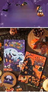Detailed view of Halloween castle stickers with bat and pumpkin patterns on orange and purple covers