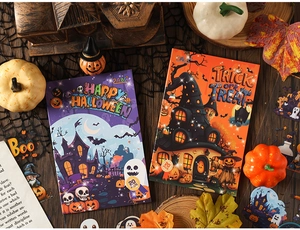 Detailed view of 20pcs Halloween castle stickers featuring pumpkins and ghosts