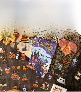 Detailed view of 20 pieces Halloween stickers featuring pumpkins, ghosts, and bats