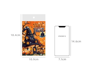 Halloween sticker pack size comparison 18.4x10.9cm showing 20 piece trick or treat set