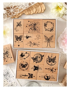 Lot de tampons vintage en bois papillon avec motifs floraux pour scrapbooking et loisirs créatifs