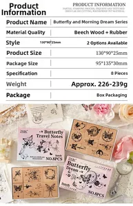 Détail macro du lot de tampons en bois vintage papillon pour scrapbooking DIY
