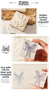 Gros plan sur tampon papillon en caoutchouc avec base en bois et texture ailée