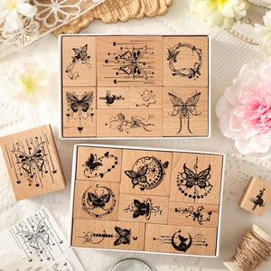 Coffret de tampons en bois vintage avec papillons pour le scrapbooking DIY créatif