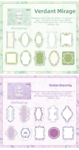Detail of vintage decorative frame paper set in green and purple tones for scrapbooking