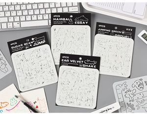 Detail of 4pcs cartoon pet stencil set for DIY painting on desk with stationery