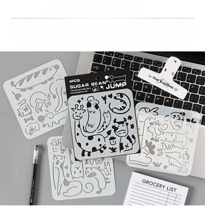 Detail view of 4 cute pet drawing templates with cat and dog stencils for kids DIY art