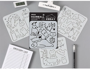 Detail of 4pcs hollow drawing stencils with cute cat and dog pet patterns for painting