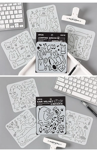 Detail of 4-pack plastic animal stencils featuring cat and panda for DIY drawing