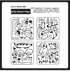 Set of 4 PET animal drawing stencils featuring cartoon dog and giraffe 130x130mm
