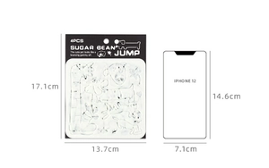 Size comparison of 4pcs cartoon puppy painting stencils next to a phone reference
