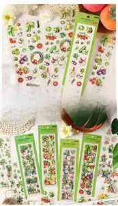 Detailed PET vegetable and plant stickers for journals featuring botanical designs