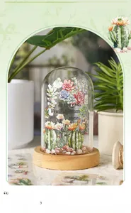 Detailed succulent and cactus PET stickers on glass jar for creative journaling