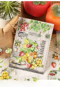 Detailed stickers with fruits and plants on a notebook for scrapbooking decoration
