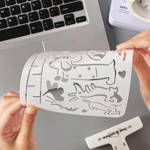 Flexible white PET stencil with cartoon dog and heart patterns for DIY drawing