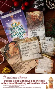 Détail d'un set de papeterie de Noël rétro avec enveloppes et notes illustrées