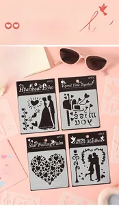 Detail view of four romantic PET stencil sets for DIY painting and artistic journaling