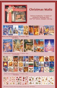 Détail du coffret cadeau de papeterie de Noël incluant papiers et autocollants