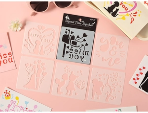 Detail of 6pcs flexible plastic DIY painting stencils with romantic love and heart motifs