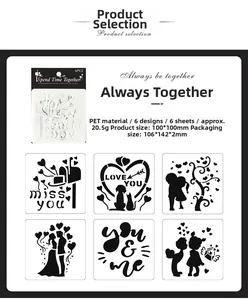 Detailed PET DIY stencil set for painting featuring 100x100mm romantic patterns and love themes