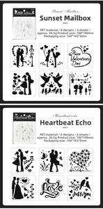 Detail of PET DIY painting stencils with romantic heart patterns and love letter motifs