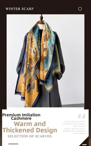 Detail of premium thick imitation cashmere scarf featuring oil painting style floral print