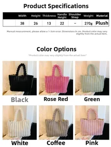 Guide des tailles pour sac cabas en peluche rayé avec options de couleurs variées