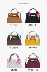 Macro display of matte suede bags with silk-wrapped handles and gold hardware in 6 colors
