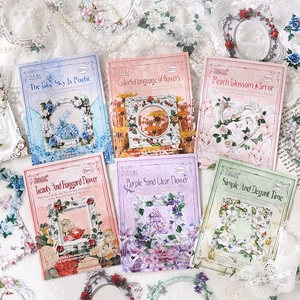 Pack de stickers PET floraux pour journal intime avec cadres vintage en six couleurs