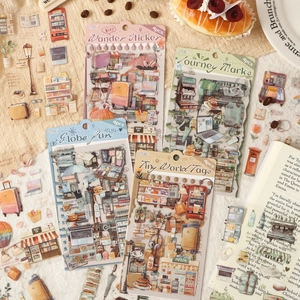 Vintage Travel Stickers Waterproof PET Hand-painted Scrapbooking DIY Journal Material Aesthetic Stationary Decals