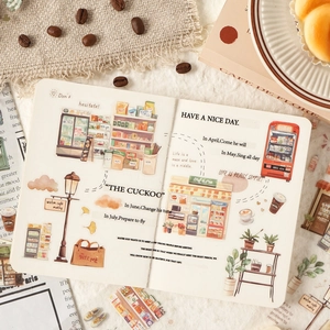 French café style PET stickers for journaling with watercolor hand-painted coffee designs