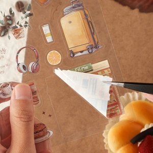 Transparent PET travel themed stickers with watercolor illustrations for DIY journaling
