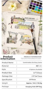 Detail of PET decorative stickers with gold stamping and hand-drawn city life scenes