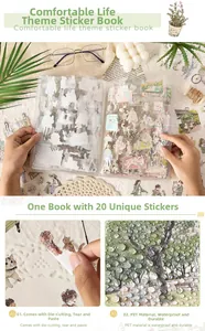 Detail showing hands peeling waterproof PET stickers from the illustrated lifestyle book