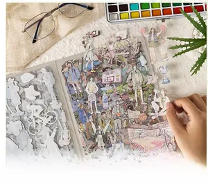 Detail of life-themed PET sticker book showing brush side glue for easy page removal