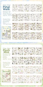 Detailed PET sticker set overview featuring Petal Walk and Plush Mint vintage themes