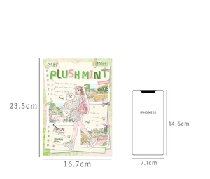 Size comparison of a 23.5cm x 16.7cm sticker book next to a smartphone outline