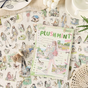 Japanse stickerset met meisje en huisdier, 20 vellen voor creatief bullet journal