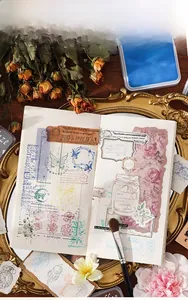 Artistic collage of vintage scrapbooking stickers with butterflies and floral motifs