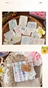 Detailed retro scrapbooking stamps featuring clock, butterfly, and flower patterns