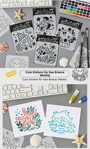 Detail of 6pcs ocean themed PET stencils with sea turtle and dolphin patterns for drawing