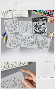 Detailed view of 6 ocean-themed stencil sheets with sea creatures and safe rounded edges