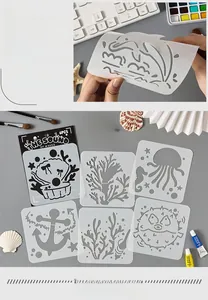 Flexible PET stencils with marine life patterns like dolphins and coral for painting
