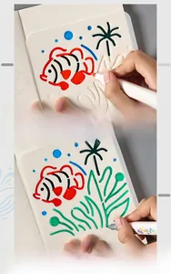 Macro detail of PET ocean stencil with markers showing the contour drawing process