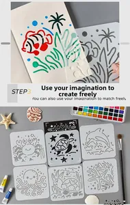 Detailed set of 6 marine animal stencils including fish and crabs for DIY ocean painting