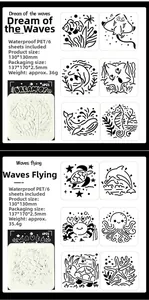 Detailed PET stencils showing 6 marine patterns like turtles and seahorses for journaling