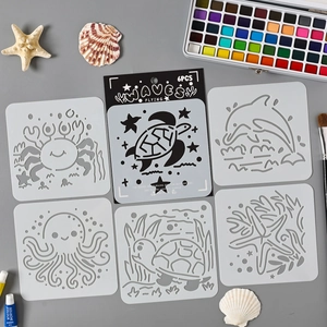 6-piece ocean themed PET painting stencil set with crab and sea turtle designs