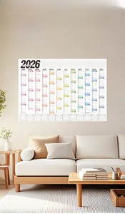 Detailed 2026 yearly wall calendar with Macaron color blocks and daily planner sections