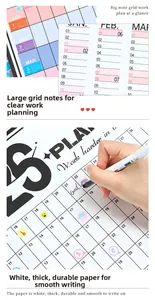 Detailed view of 2026 planner with thick paper, monthly grids and icon stickers