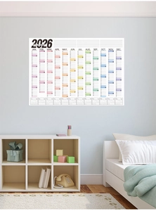 Vertical 2026 year wall planner with colorful monthly columns for office scheduling